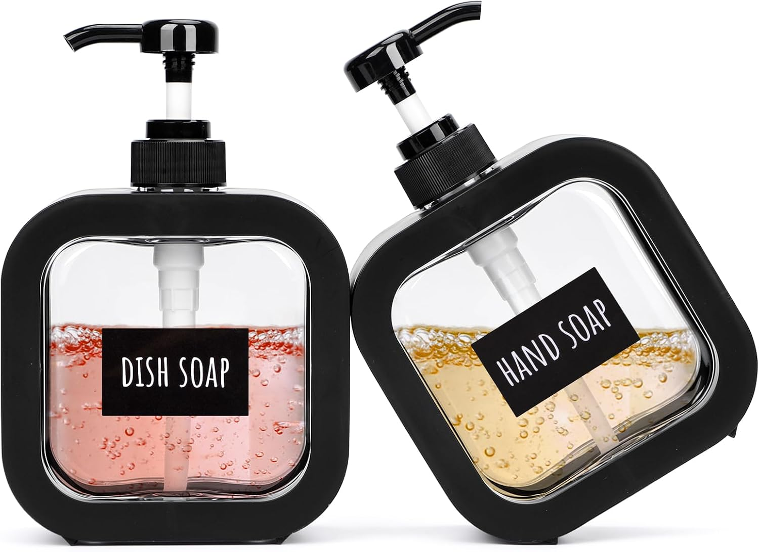 Segbeauty 16.9Oz Refillable Hand Soap Dispenser,Pack of 4 Leak-Proof Bathroom Hand Soap Dispensers,500Ml Dish Soap Dispenser for Kitchen Sink,Black Plastic Soap Dispenser with Pump and Labels
