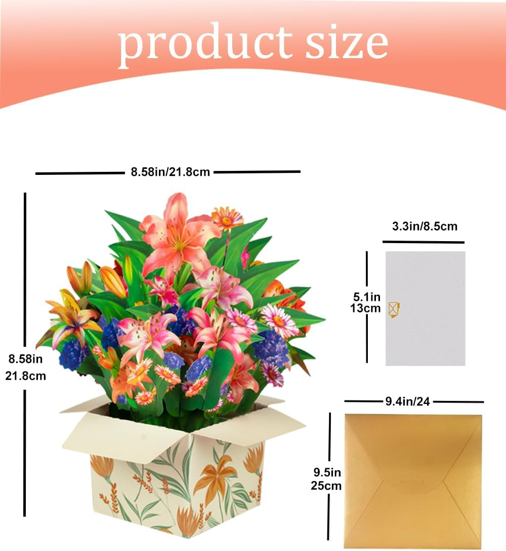 Magic Ants Flower Paper Pop-Up Cards - Bouquet 3D Popup Greeting Card - Pop-Up Birthday Card for Mum - Anniversary Card Thank You Card for Women, Mother'S Day - Envelope Included (Lily) image number 6