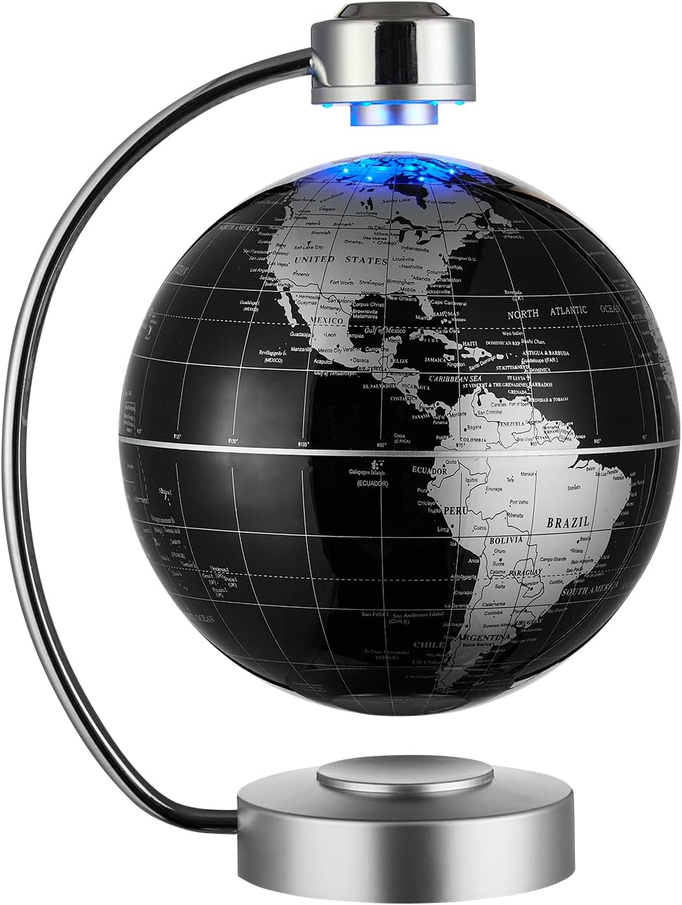 NHSUNRAY Magnetic Levitating Globe, Large 8Inch Floating Globe with LED Lights, Magnetic Globe Display, Indoor Accents, Study Room Decor, Modern Decorative Ornament (Black)