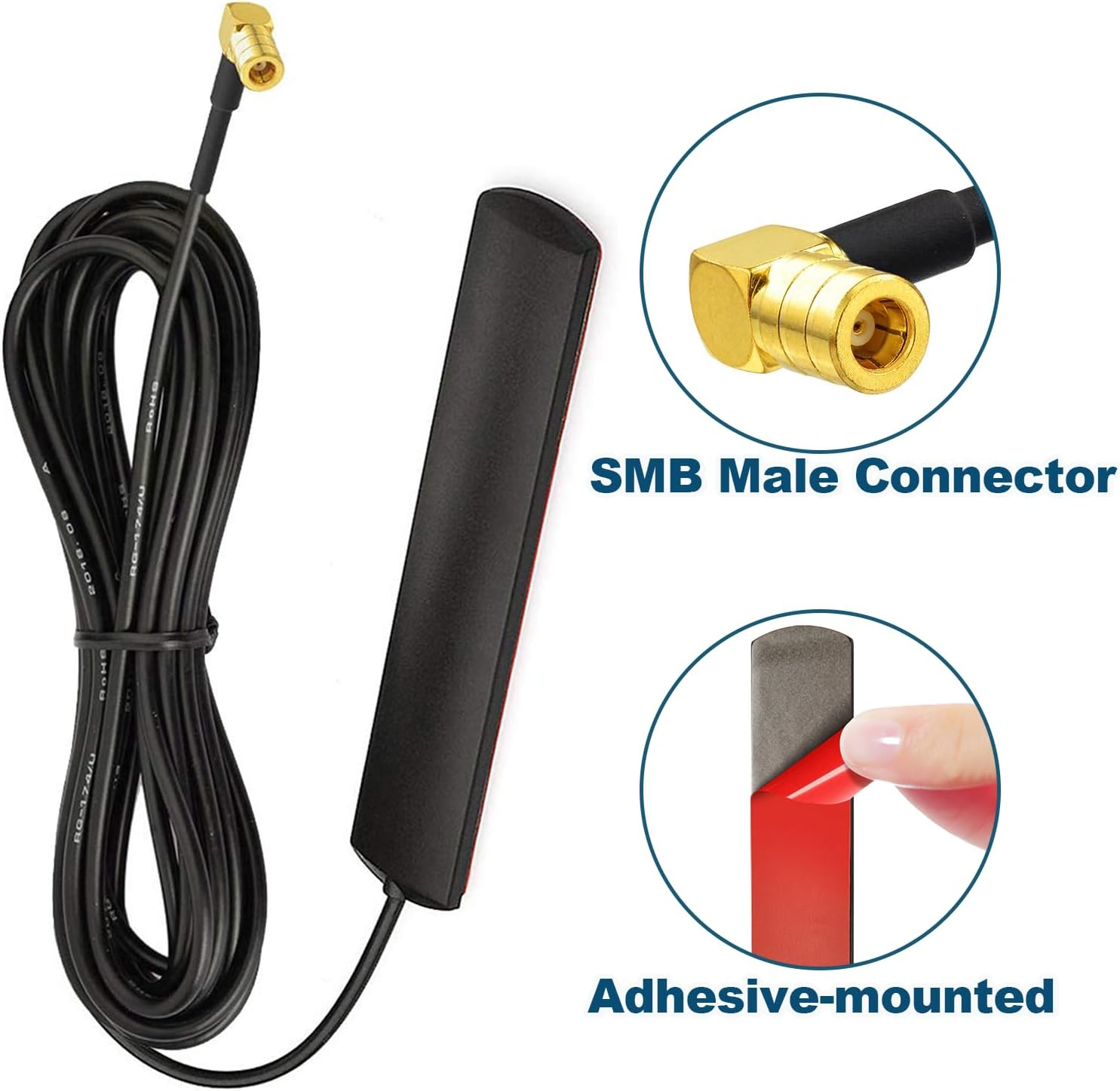 Bingfu DAB Car Aerial SMB Adhesive Mount Hidden Patch Antenna RG174 3M 9.8Ft Coax Cable Compatible for DAB Tuner Radio Pioneer Pure Highway Sony Alpine Technisat Yamah Head Unit image number 2