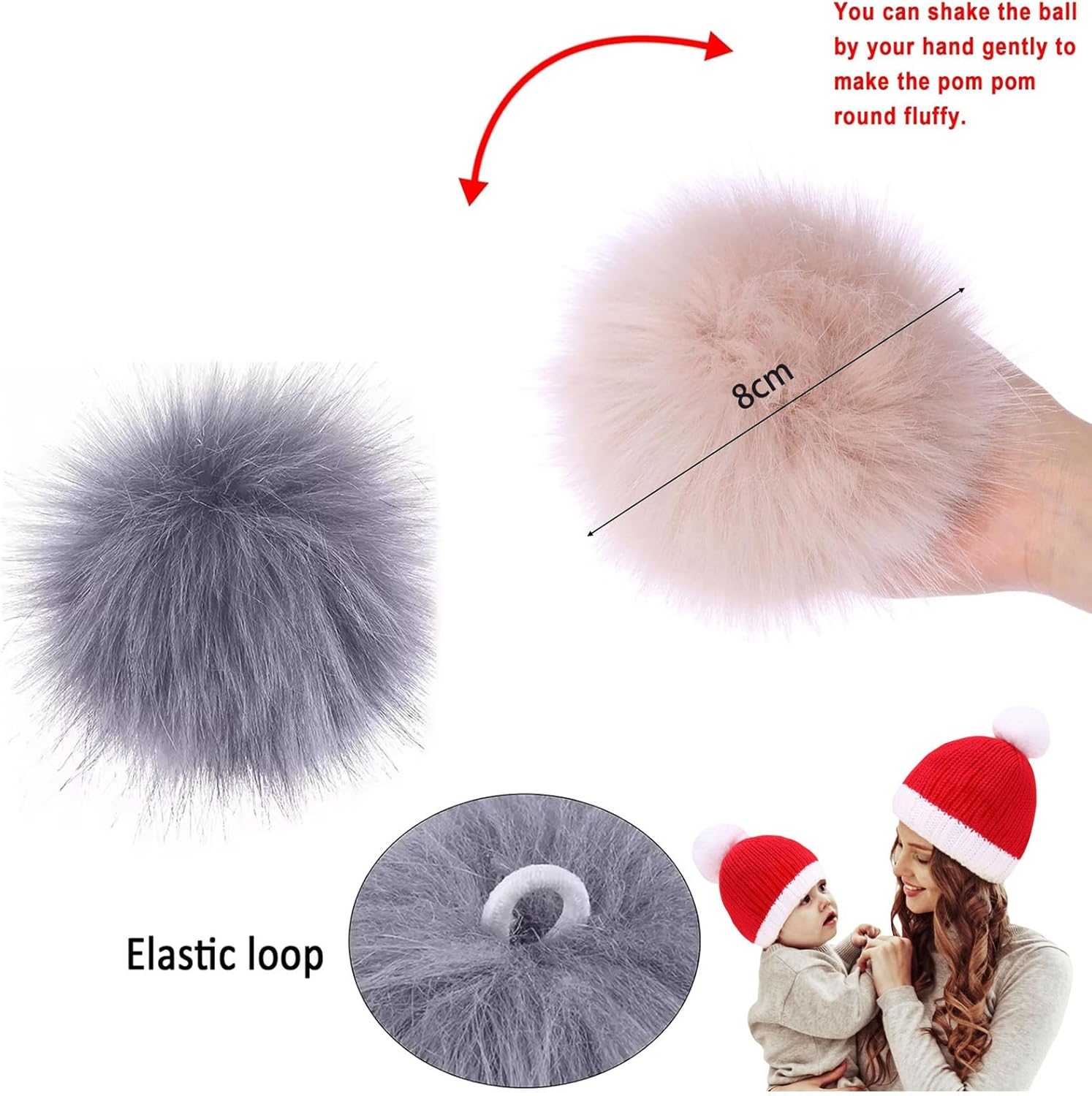 YELINTIAN 20 Pieces ​Faux Fur Pom Pom Balls - ​Faux Fox Fur Pom Pom Balls for DIY Crafts & Knitting, ​Soft & Removable for Hats, Scarves, Gloves, Bags, Keychains (10 Colors, 2Pcs Each) image number 2