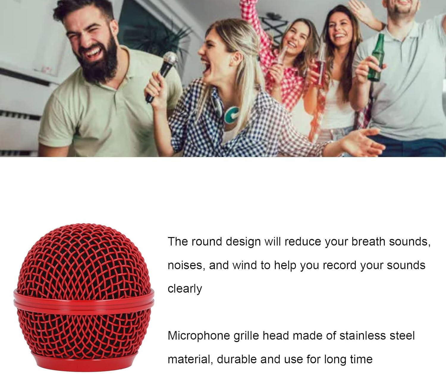 Mesh Grill for SM58 Microphones, Stainless Steel Microphone Head Replace, Mic Grille Replacement for SM58S SM58LC BETA58 BETA58A SA M30 SV100 UT2 PGX24 and More (Red) - Black image number 2