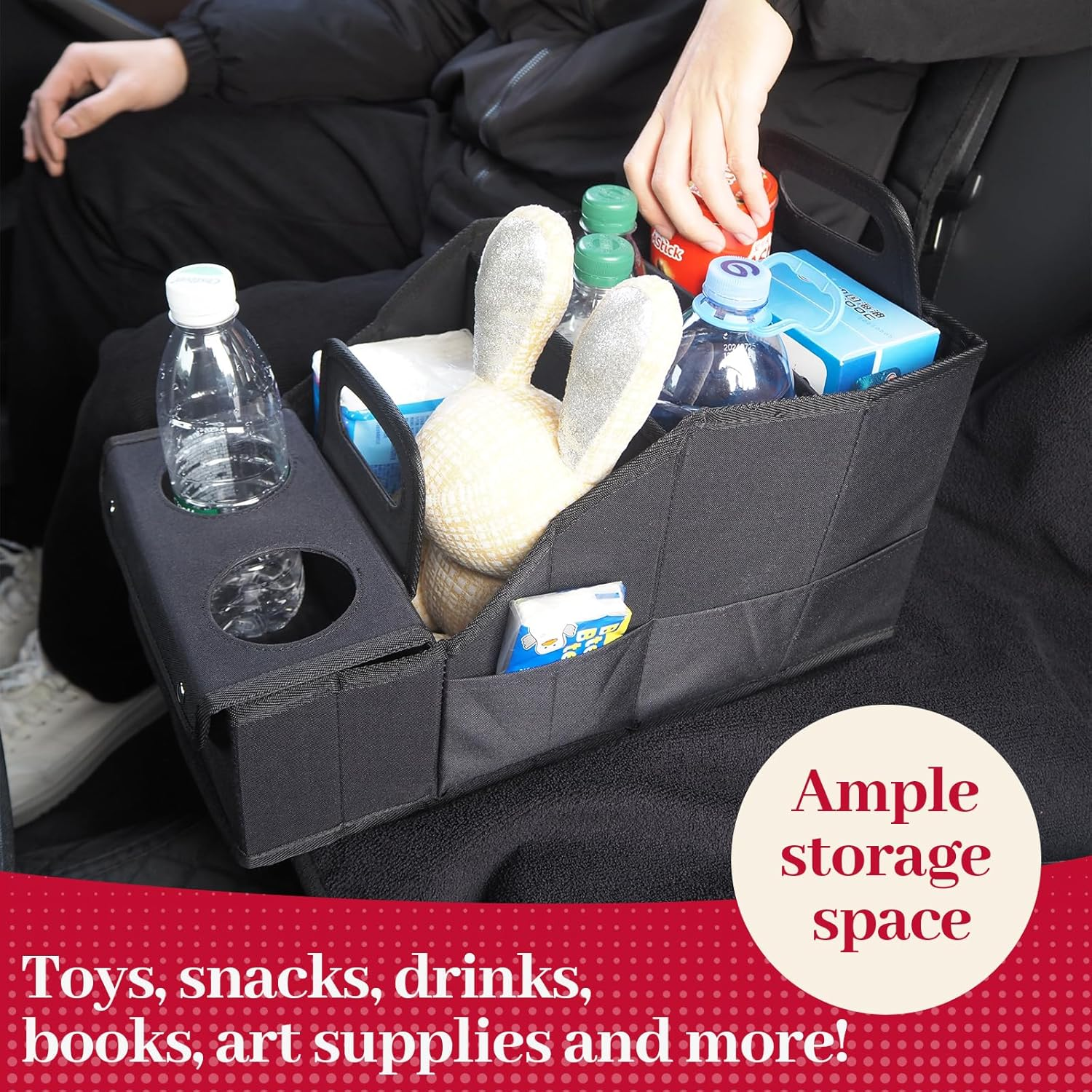 Car Seat Organizer Backseat Car Storage Box, Foldable Vehicles Organizer with 11 Storages Compartments & 2 Cup Holders, Travel Car Storage Basket for Truck Trunk Van image number 4