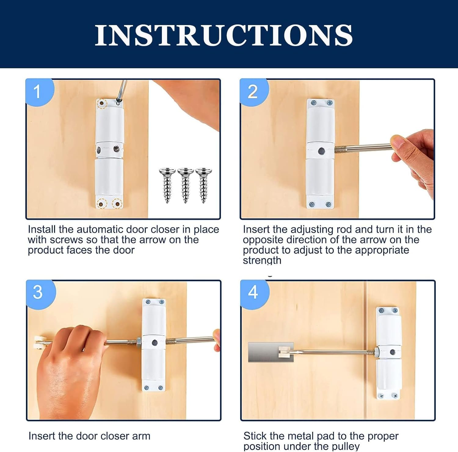 Spring Door Closer, Adjustable 20-70 Kg Closing Door Hinge, Automatically Closer, Easy to Install, White Convert Hinged Doors to Self Closing, for Residential and Light Commercial Use. (Black) - White image number 5