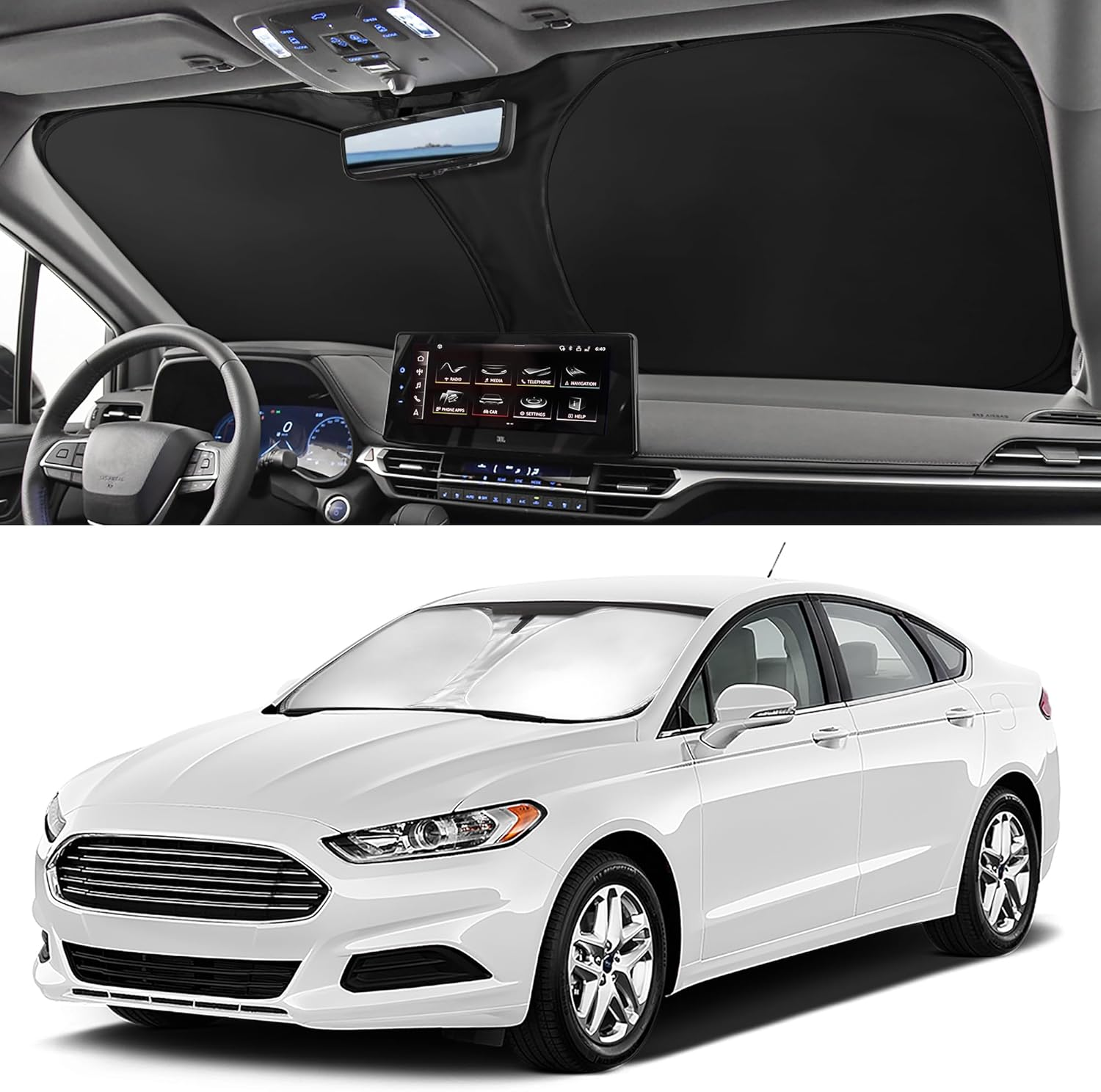 SZYUCHEN Car Windshield Sun Shade Sunshade Compatible with Audi Q3 2019-2024 A4 2017-2024 A3 2022-2024 A5 2018-2024 Premium Premium plus Prestige S-Line SUV Accessories, Car Front Window Sun Shield image number 2