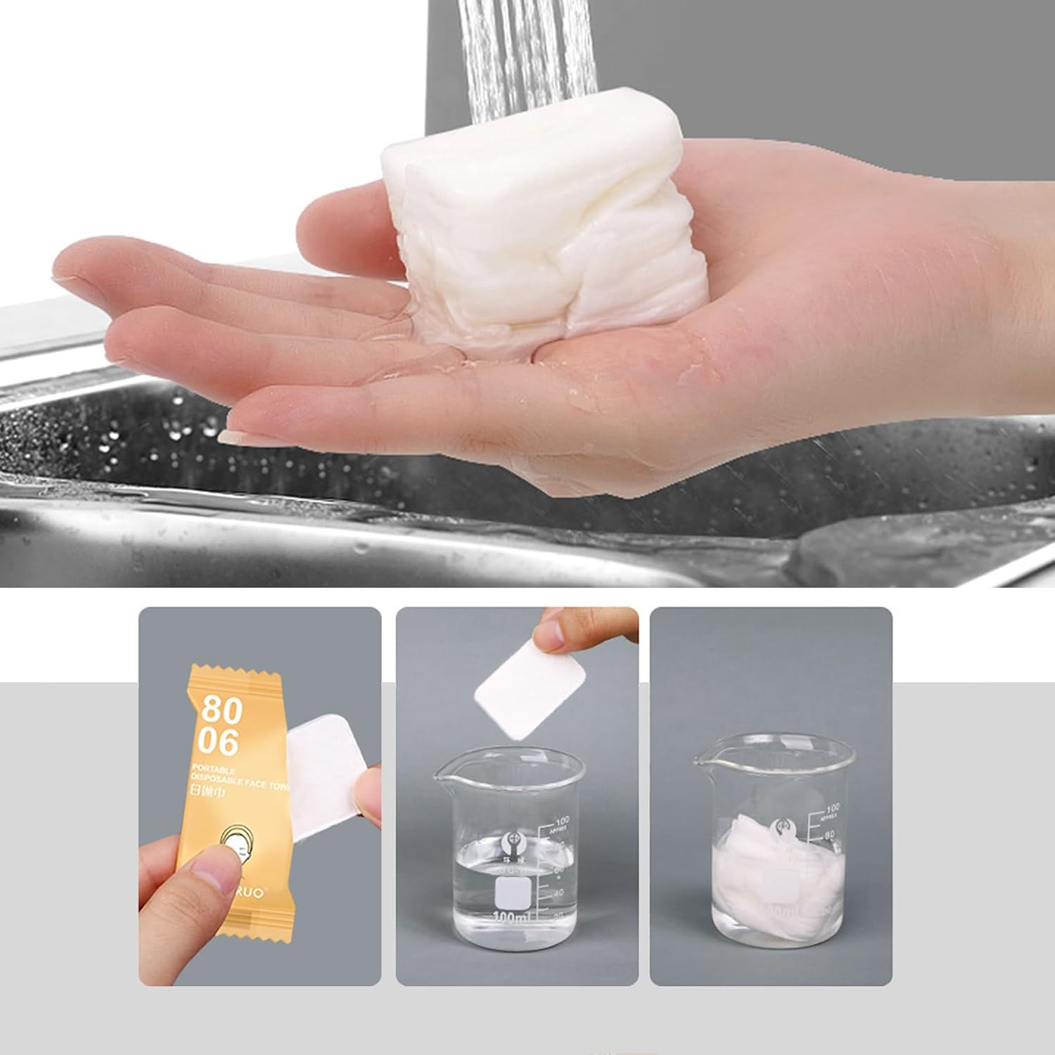 20 Pcs Compressed Towels for Travel, HOMIOVE Portable Thick Disposable Compressed Face Washcloths, Large Camping Cotton Soft Reusable Compression Towels for Home Hotel Guests Salon Outdoor Activities image number 5