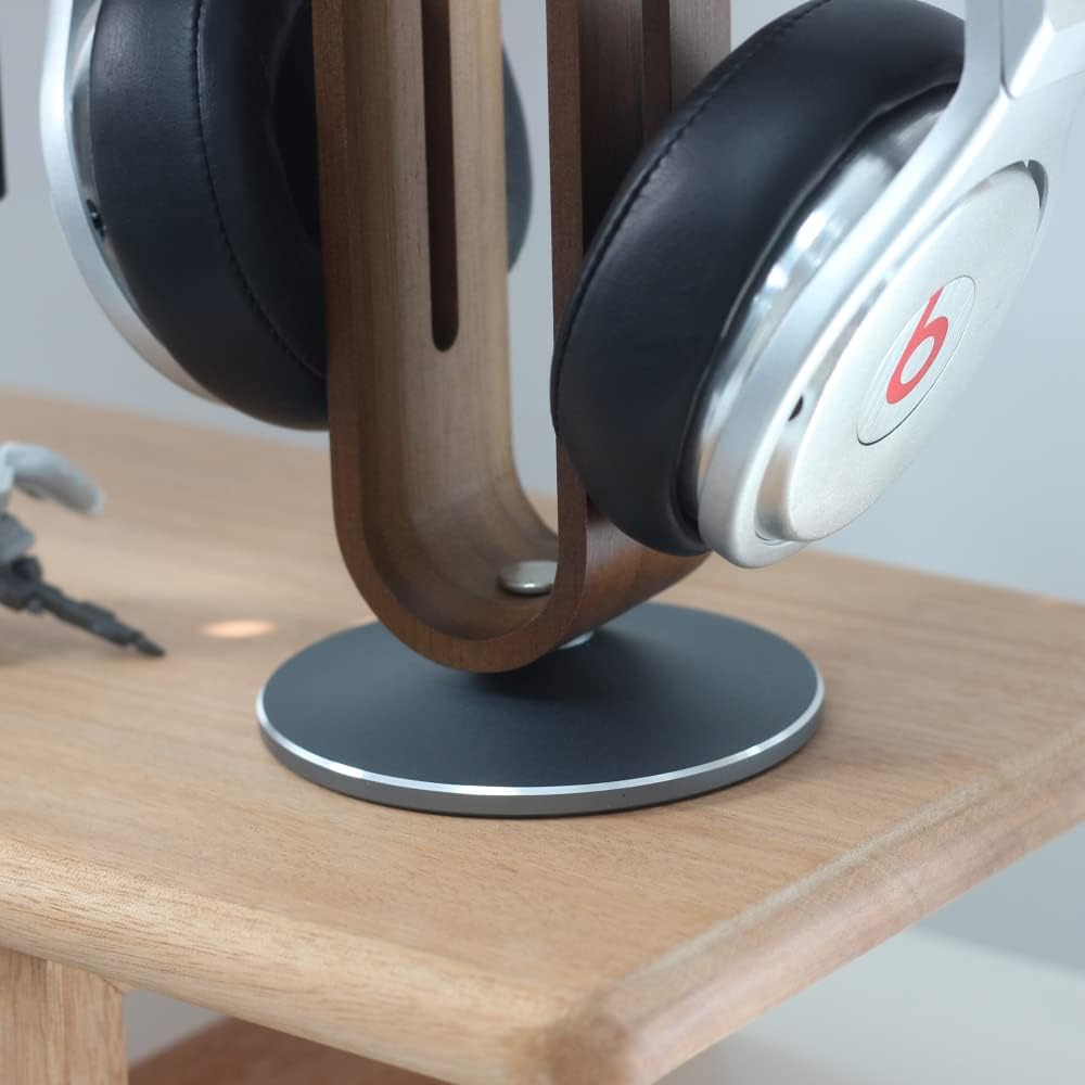 Headphone Stand for Desk,Bright STONE Wood Headset Holder Bamboo & Aluminum Earphone Stand for All Headphones (Grey)