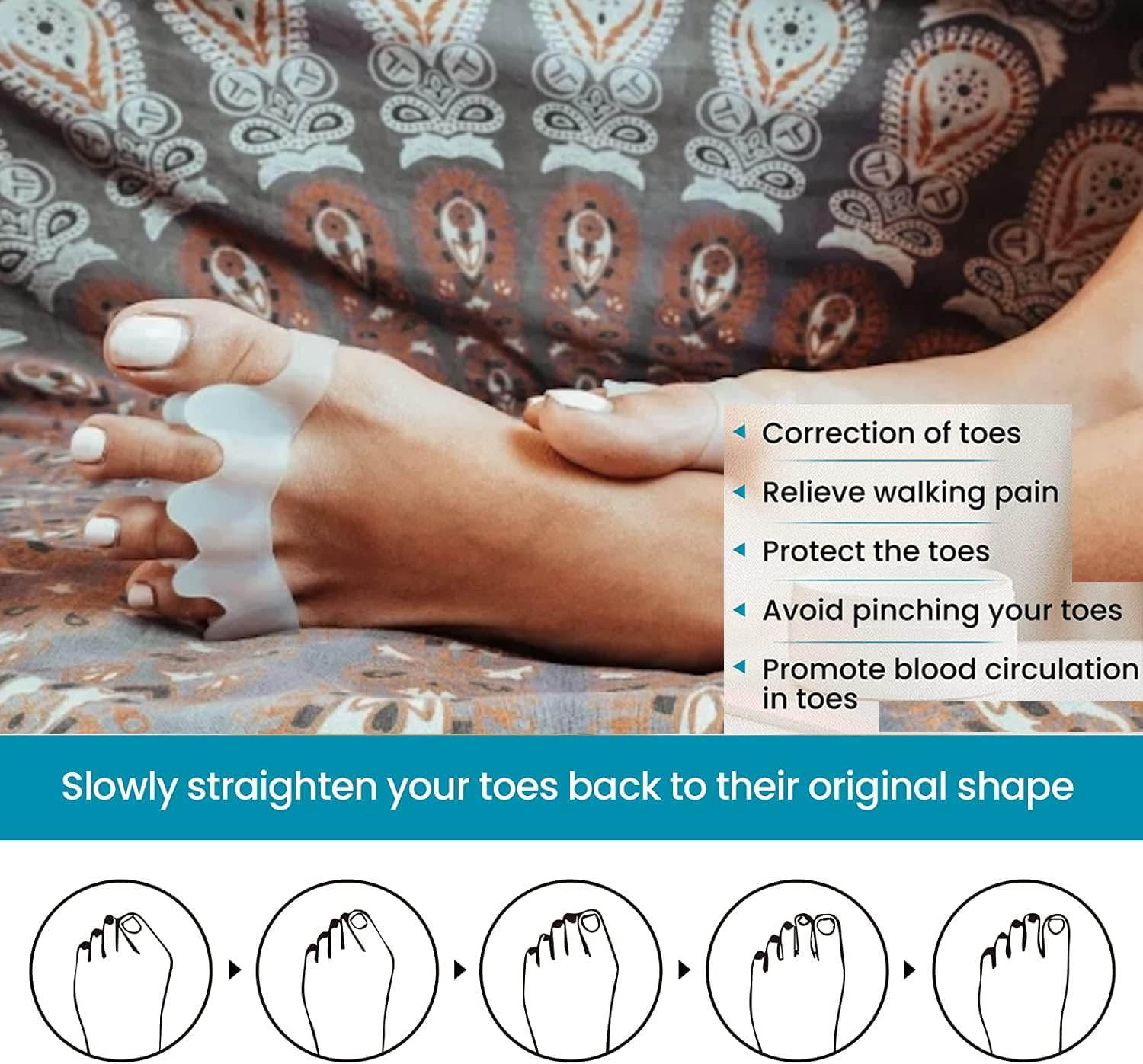 Toe Separators &ndash; 2 Pairs ZANZER Soft Gel Toe Spacer Premium Bunion Corrector for Women & Men,Toe Spacers for Feet for Hammer Toe Straightener,Therapeutic Relief from Plantar Fasciitis,Claw Toes (Black + Black) image number 4