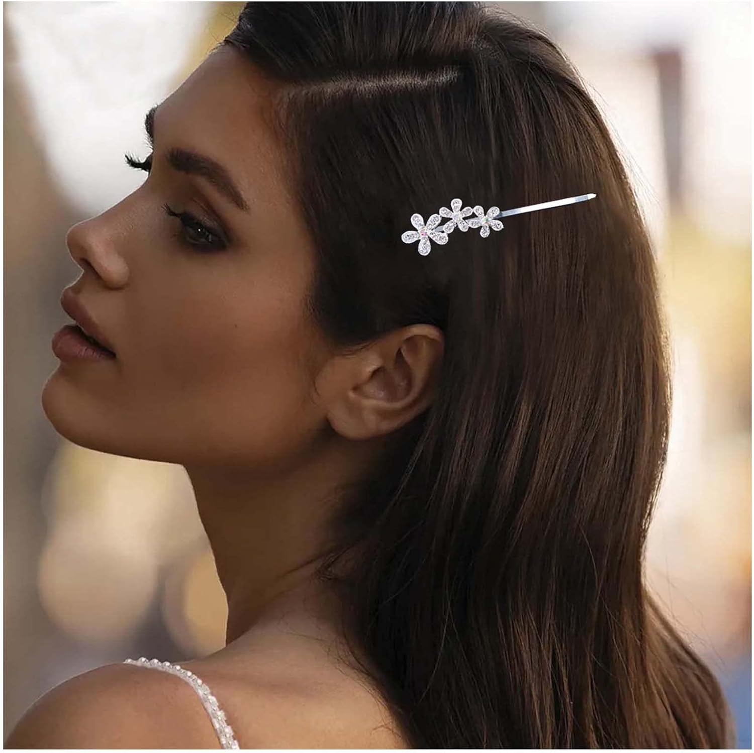 Yheakne Pearl Crystal Wedding Hair Clip Pin Shiny Rhinestone Hair Pins Barrette Bling Bridal Hairpin Silver Wedding Headwear Decorative Bobby Pins Crystal Head Clip Hair Accessories for Women image number 6