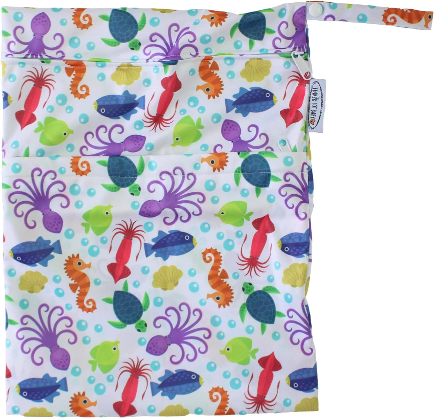 Wet Bag with Two Zippered Pockets Water Resistant | Washable | Reusable for Travel | Stroller, Nappies, Gym, Wet Swimwear, Toiletries, Books | 30Cmx40Cm (Mermaids & Sea Creatures)