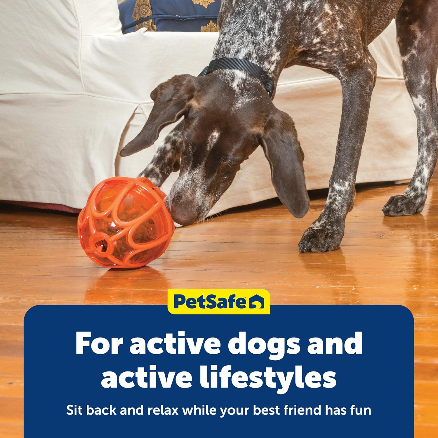 Petsafe Busy Buddy Kibble Nibble Dog Toy - Encourages Natural Instinct Feeding - Patented Treat Meter Design - Rubber Bumpers - Interactive Slow Feeder Ball - Orange - Medium/Large