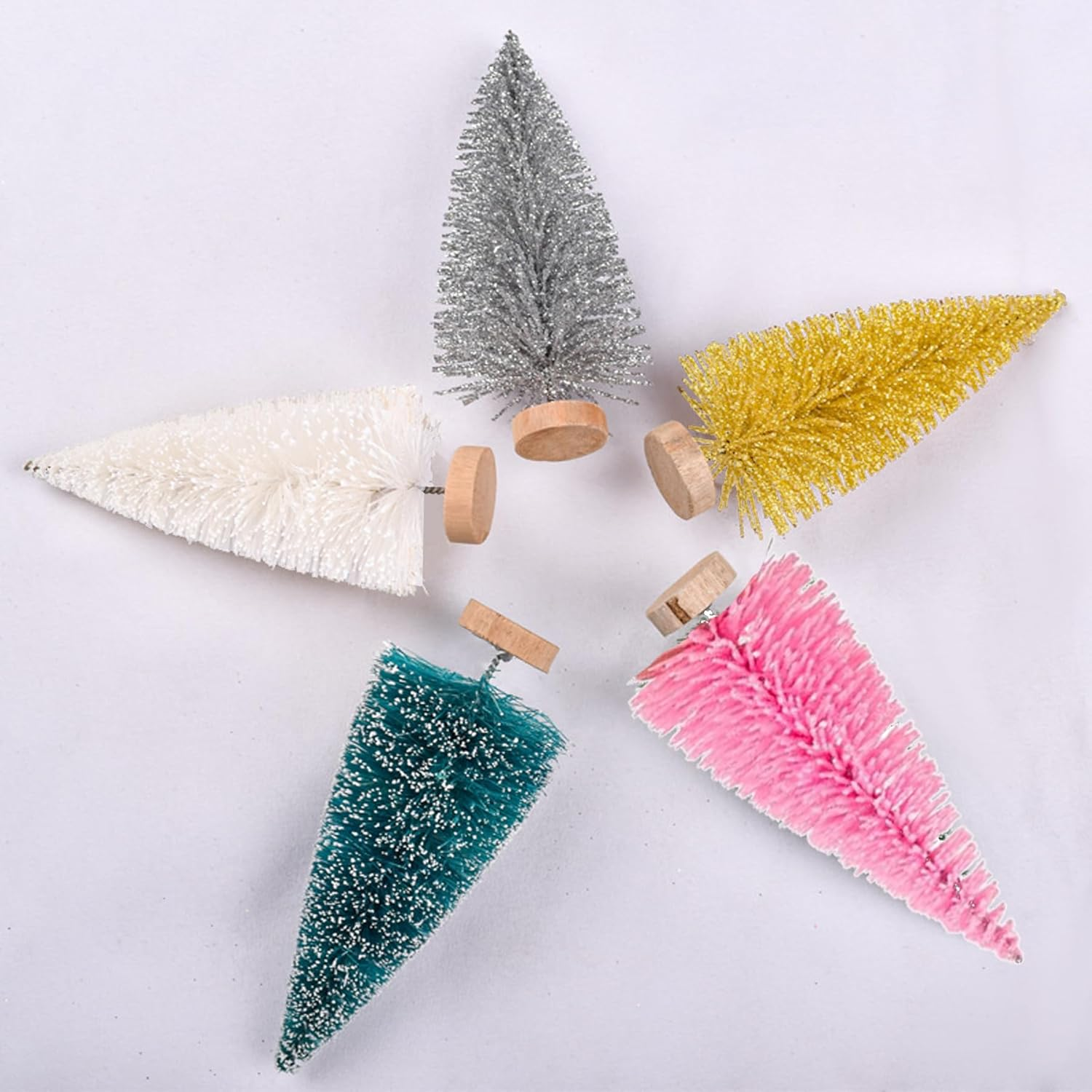 50Pcs Mini Christmas Tree Artificial Christmas Tree Table Christmas Tree Small Miniature Fir Tree with Snow Effect Glitter Pink Gold White Silver Blue Christmas Decoration Christmas Table Decoration image number 1