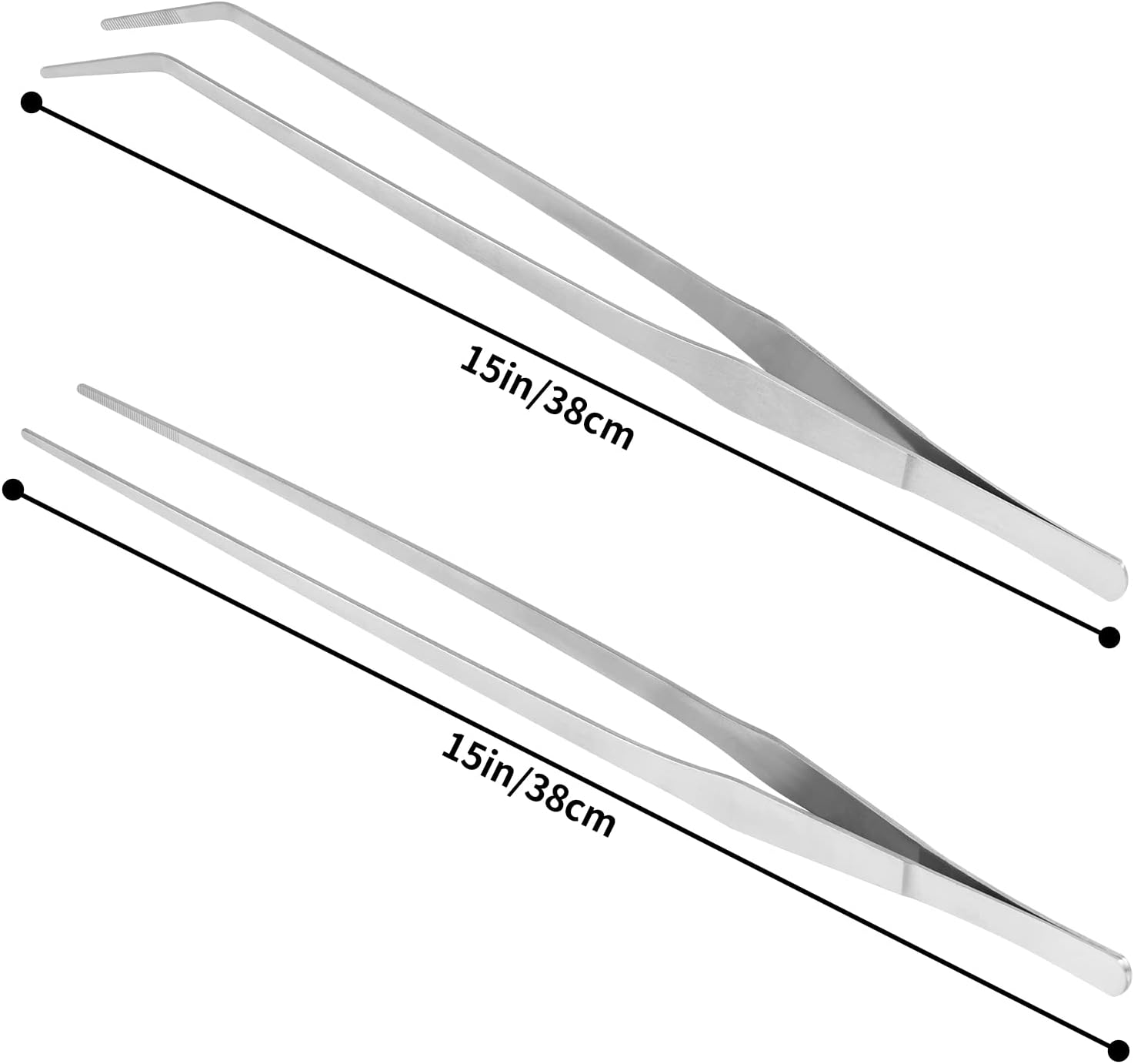 Vaincre 2PCS Long Tweezers, 15 Inch Curved Aquascaping Tools, Stainless Steel Feeding Tongs Aquascape Tools, Aquarium Tweezers for Aquarium Reptile, Plant, Snakes, Lizards, Coral Feeder image number 2