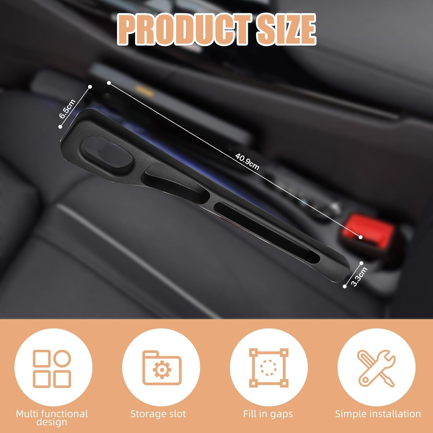 2Pcs Car Seat Gap Filler with Silicon Wipe Cover, 2025 Upgraded Car Seat Gap Organizer Storage Box,Fills the Gap between the Seat and Console, Suitable for Cars, SUV and Trucks,Black image number 5