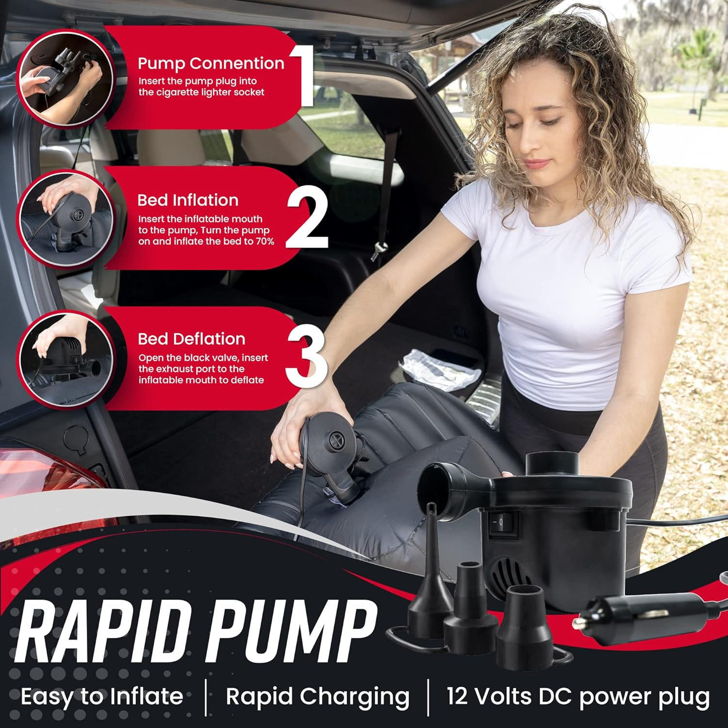 Vaygway Inflatable Car Air Mattress &ndash; Air Bed with Pump Kit &ndash; Back Seat Travel Air Mattress &ndash; Camping Vacation Blow up Bed - Sleeping Pad with 2 Pillows - Universal Car SUV Truck Fit image number 5