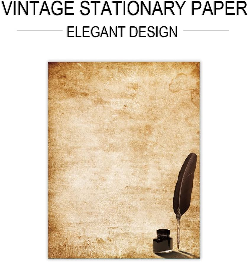 Paper Master Vintage Stationary Set, Old Fashion Letter Writing Stationary Paper and Envelopes Set, 48 Sheets Feather Stationery Set with 24 Envelopes, 8.5X11 Inch image number 1