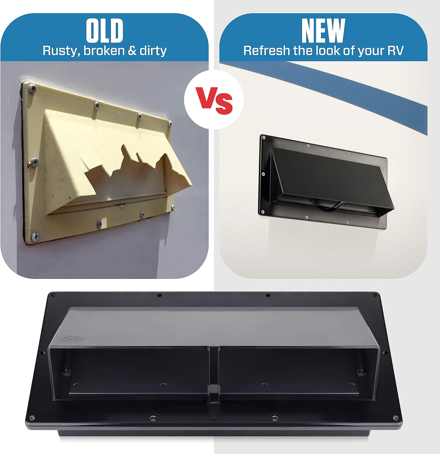 Camp'N RV Exhaust Vent Cover - RV Range Hood Vent/Rv Range Hood Cover/Sidewall Vent W/Locking Flap (Black) image number 2