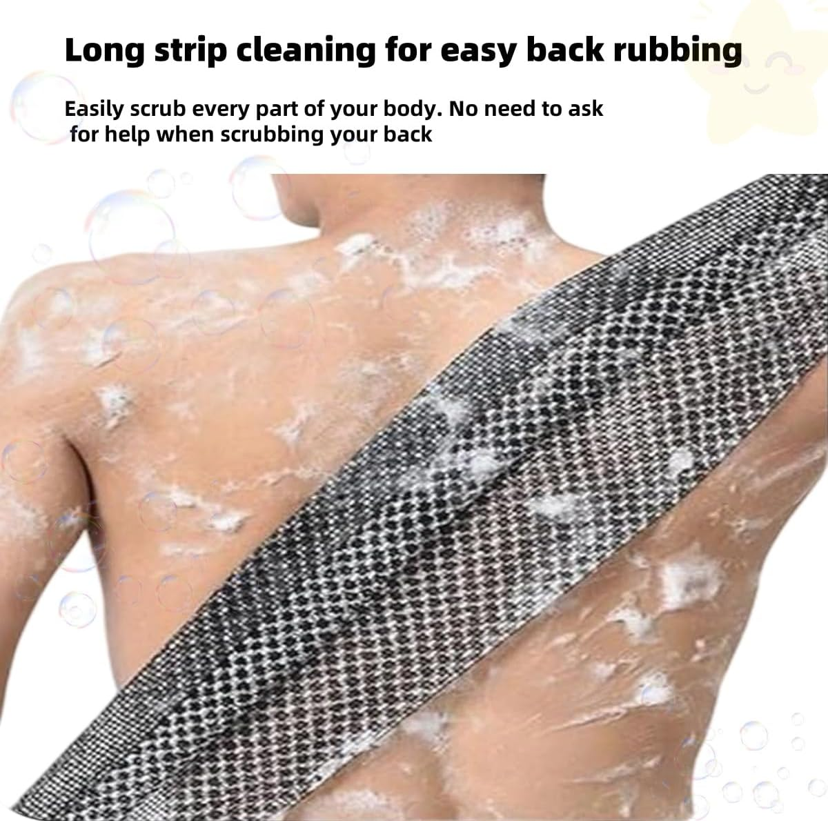 Hpessoterr 2 Pieces Long Bath Net Sponge,Body Exfoliating Long Net Shower Body Scrubber Back Scrubber Skin Smoother,Stretch Len（Black） image number 6