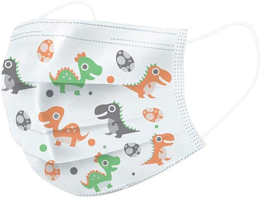 10/20/30/40/50/100 Pcs Earloop Disposable Cover for Kids,Oral Protection 3-Ply Filter Dustproof Waterproof Cover Dinosaur Print Children Face_Masks (50PCS, White) image number 3