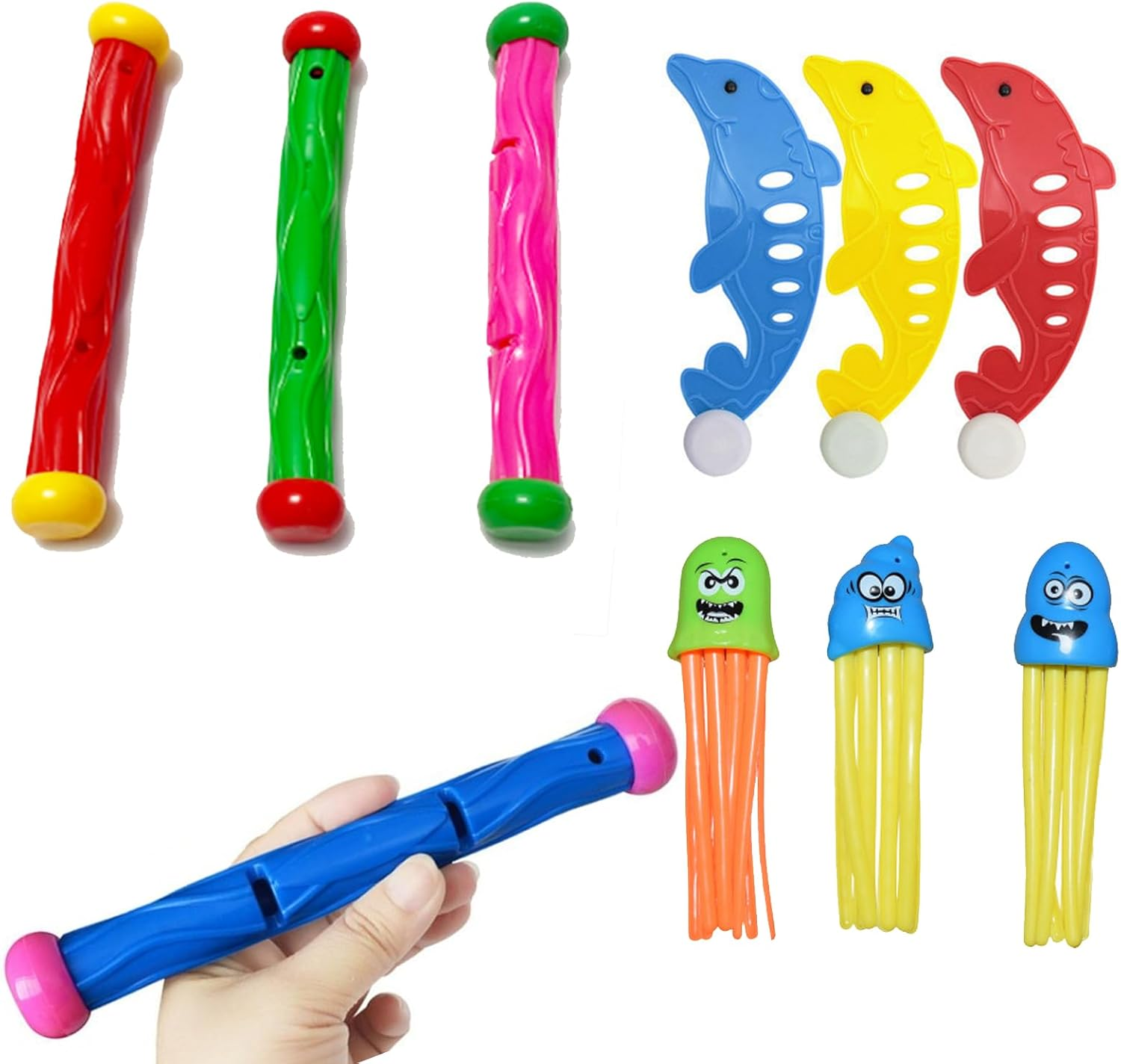 25Pcs Diving Pool Toys Set with Diving Stick Shark Diving Rings Gemstone Dolphin Underwater Swimming Pool Toys for Diving Game Kit with a Storage Net Bag