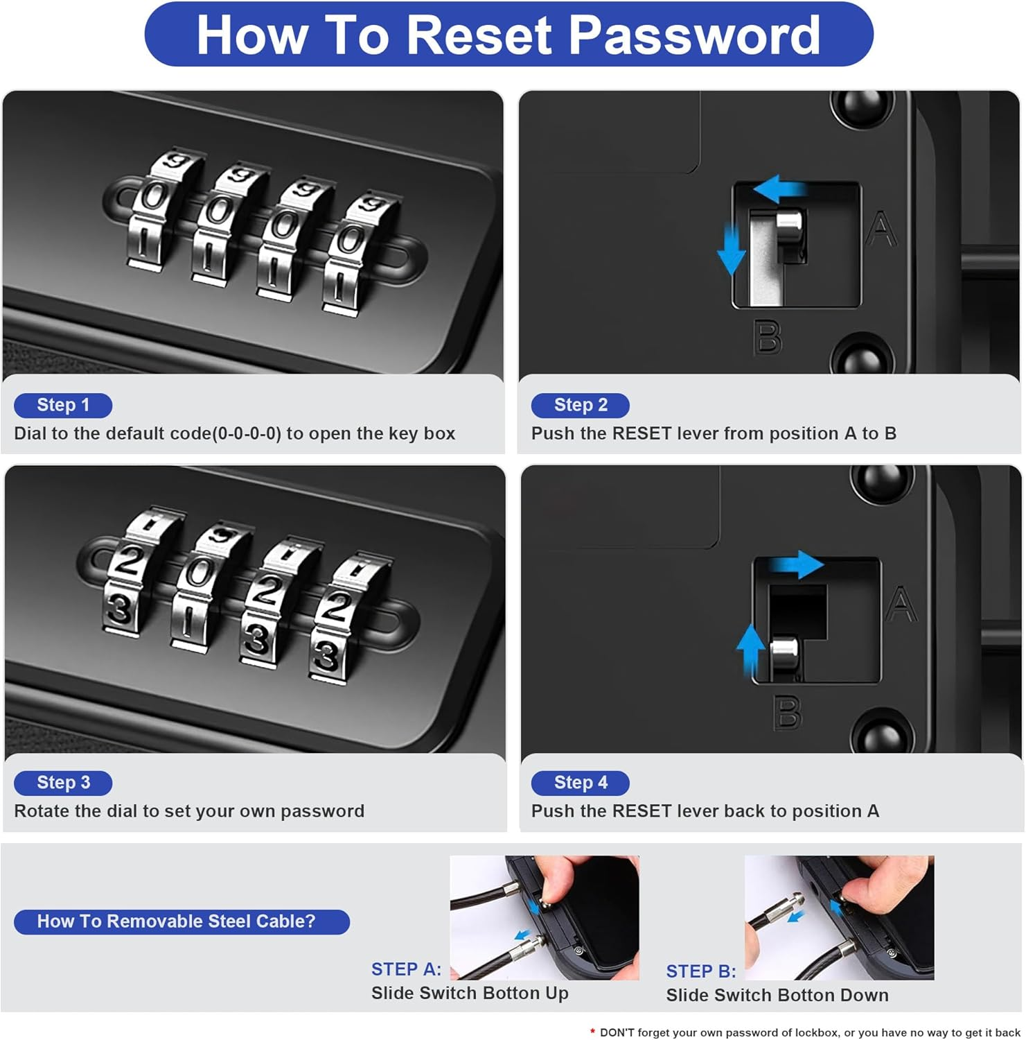 Aumerage Portable Safe Box, Combination Security Case Lockbox with Code, Waterproof Shockproof Travel Safe Lock Cash Box with Removable Wire Rope for Dorm, Travel, Beach, Hotel, Car, Home image number 5