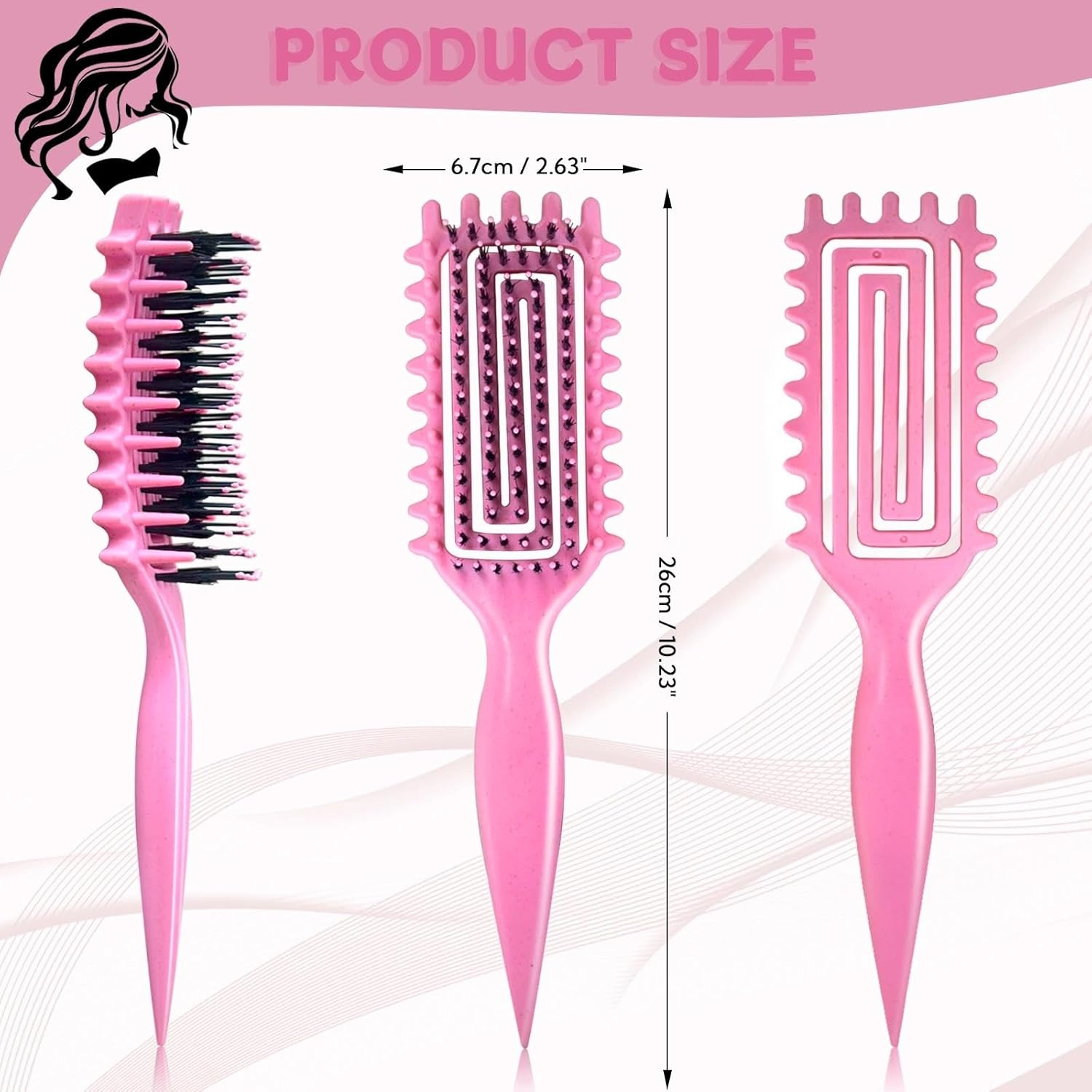 Zikenis Curling Brush, Curly Hair Brush with Ergonomic Handle, Hair Brush for Combing and Shaping, Unisex, Reduces Pulling and Curl Removal, for Defined Trendy Curls (Pink) image number 3