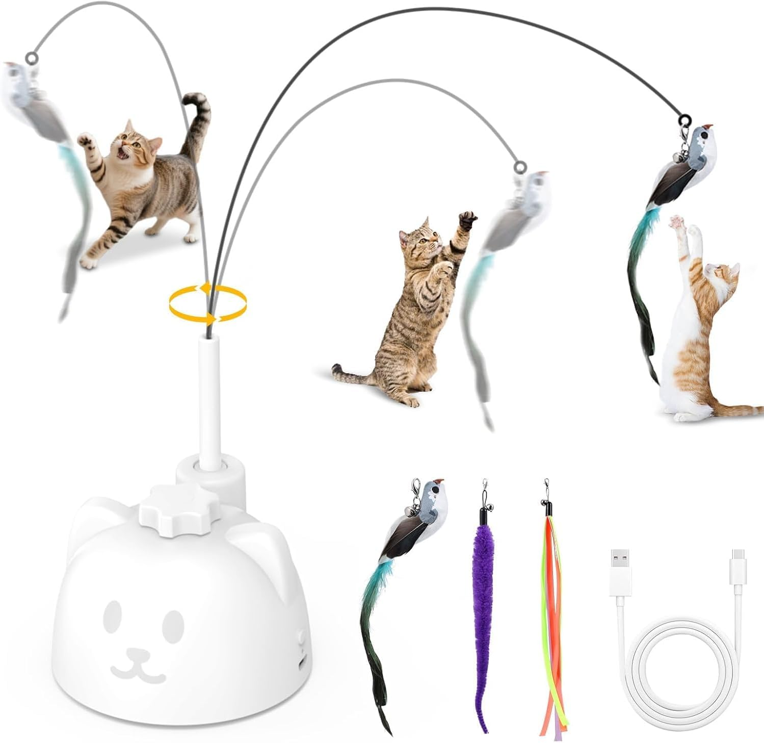 ORIA Interactive Cat Toys, Automatic Cat Toy, Irregular Rotation Teaser Wand with Reusable Sticker Base for Indoor Kitten, Cats - White image number 4