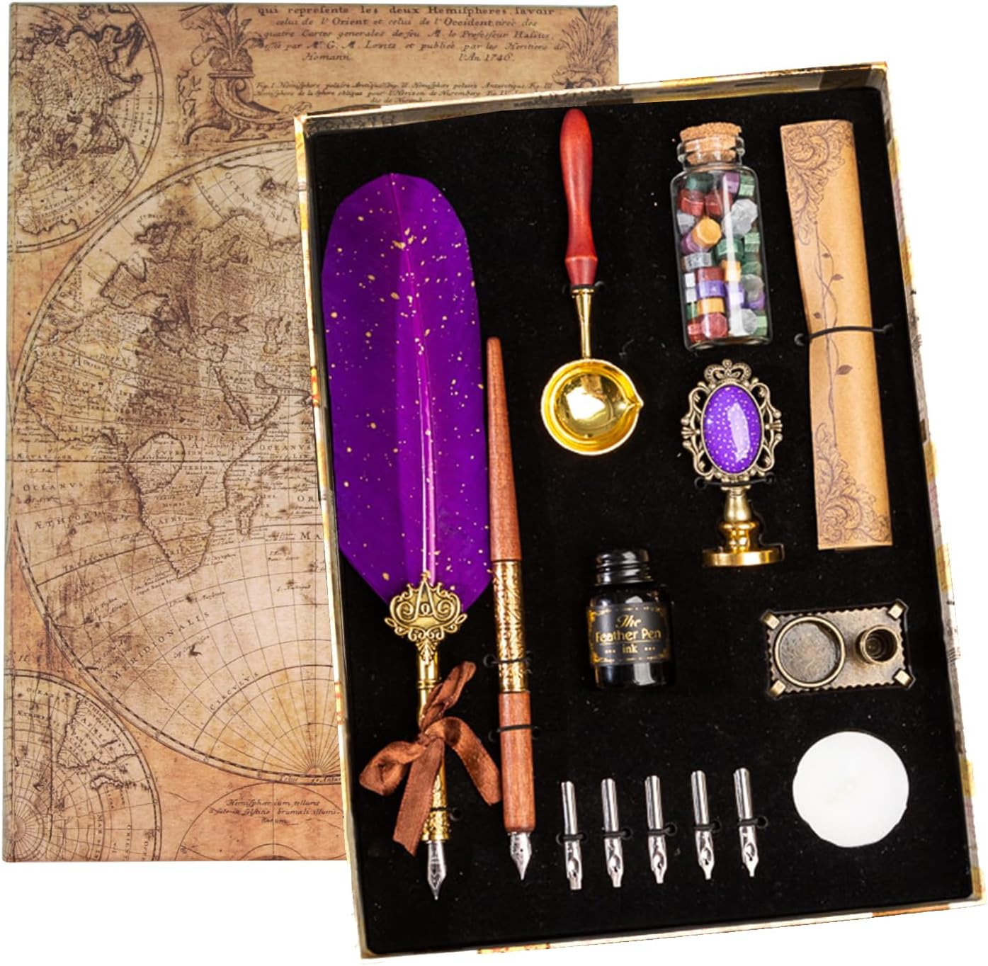 Joyeee Feather Calligraphy Dip Pens and Nibs, Stationery Paper, Pen Base, Spoon, Black Ink Bottle, Dip Pen Wooden for Writing Letters, Greeting Cards, Valentine&rsquo;S Day Writing Drawing Lover