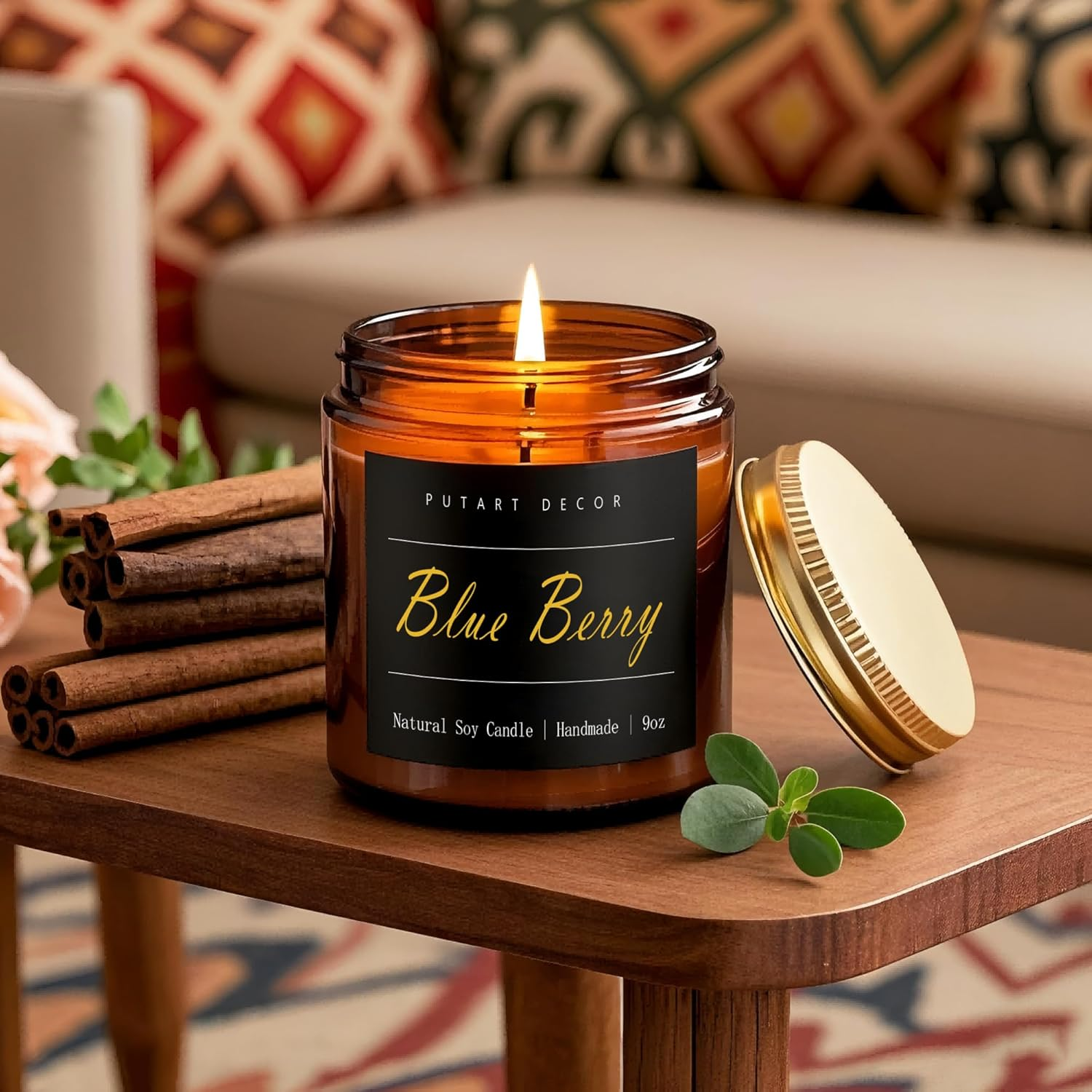 Blue Berry Candles for Home Scented, Natural Soy Aromatherapy Non Toxic Candles with Long Lasting Fragrance & Clean Burn, Luxury Jar Candle for Women, Men, Home Decoration 9Oz image number 5