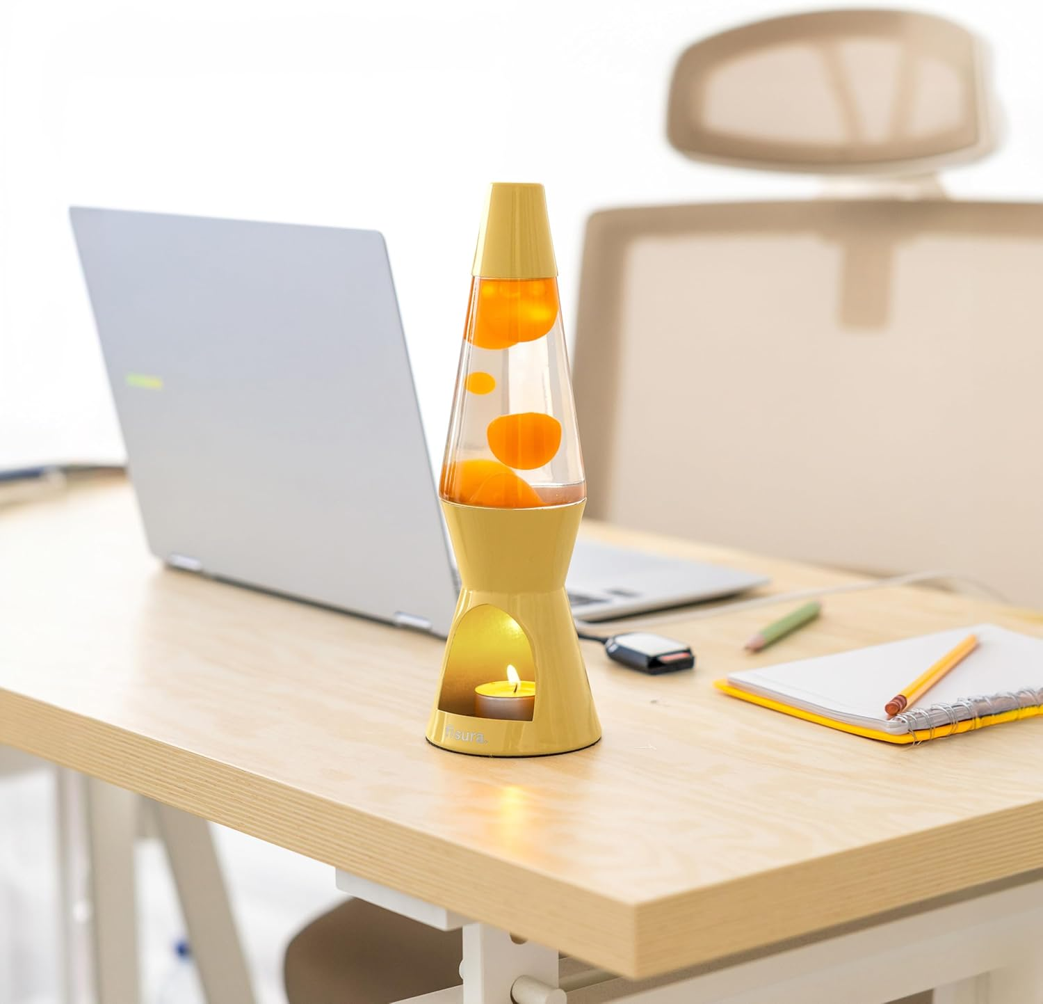 Fisura - Yellow Lava Lamp without Electricity. Environmentally Friendly Lamp. Original Gift. 29 Cm X 8.5 Cm (Candle Not Included) - Blue And Orange Candle image number 4