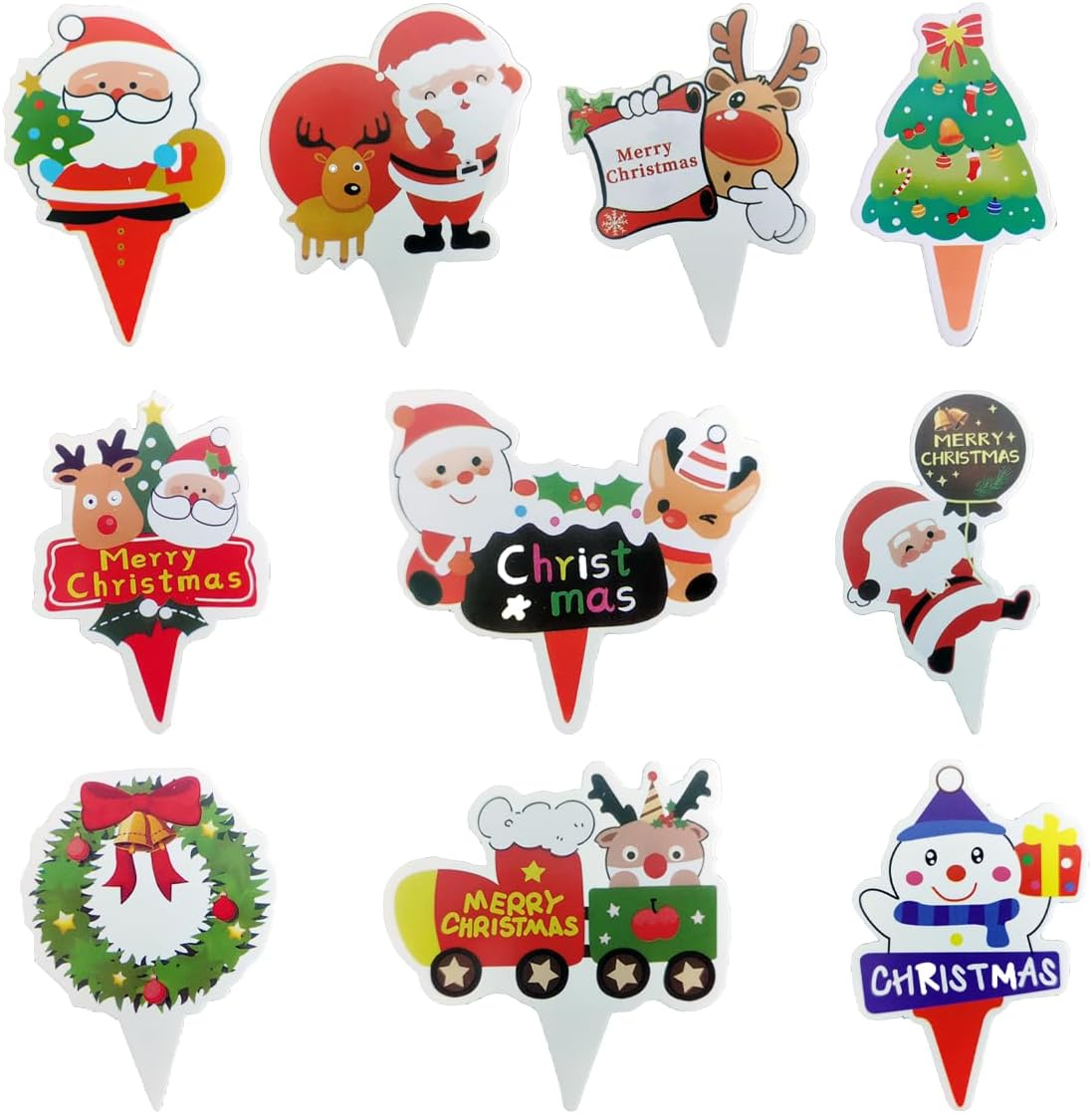 70PCS Christmas Cupcake Toppers Santa Claus Reindeer Snowman Cake Topper DIY Cake Insert Topper Christmas Toothpick Flags Cake Decorations for Christmas Party Holiday Supplies (B) image number 3