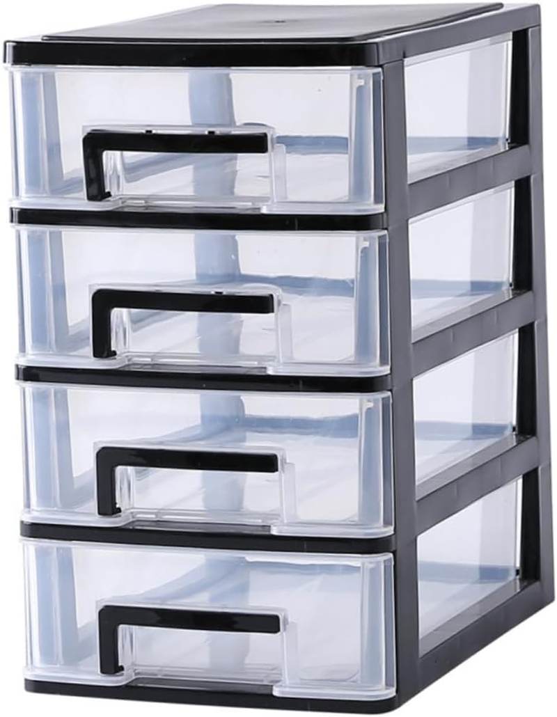 Beavorty 4-Layer Desktop Drawer Storage Box, Plastic Sundries Holder and Cosmetics Organizer for Makeup Tools, Compact Mini Storage for Bathroom, Bedroom, and Office Use (Black