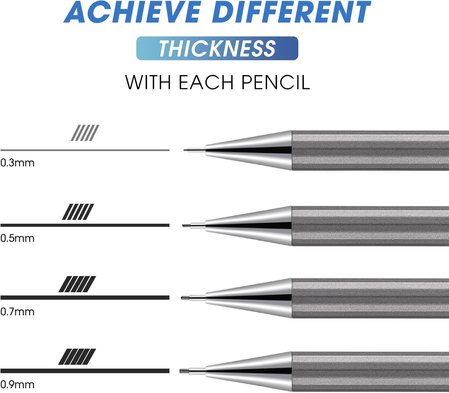 YISAN Metal Mechanical Pencil Set 0.3 & 0.5 & 0.7 & 0.9Mm,Automatic Pencil,Lead Pencils 4 PCS with Erases and HB Lead Refills for School Writing,Skeching,Drawing,70726 image number 5