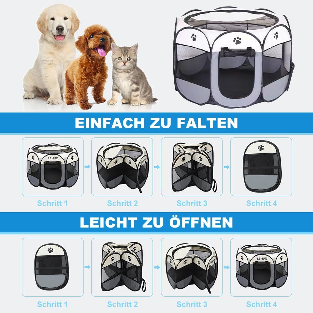 Duscdesp Portable Pet Dog Fence, Playpen Dog Products for Indoor and Outdoor Use, Waterproof Oxford Cloth Puppy Playpen, Suitable for Small Cats, Dogs, Rabbits (S-Blue) image number 4