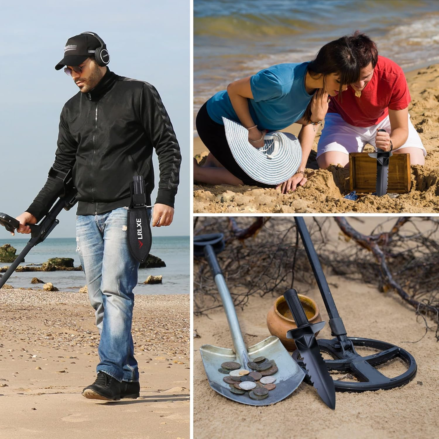 LRLXE Metal Detector Shovel, Sturdy Heavy Duty Double Serrated Edge Digger, Metal Detecting Digging Tool with Sheath for Metal Detection Digging, Garden Accessories for Planting, for Belt Mount image number 5