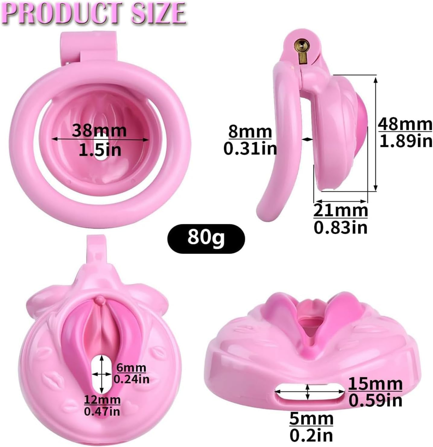 Male Inverted Negative Sissy Chastity Cage with 4 Rings Set, Small Men Flat Chastity Device Lock, Realistic Pussy Cage Design, BDSM Bondage Adults Sex Toys for Gay Couples (Pink) image number 5