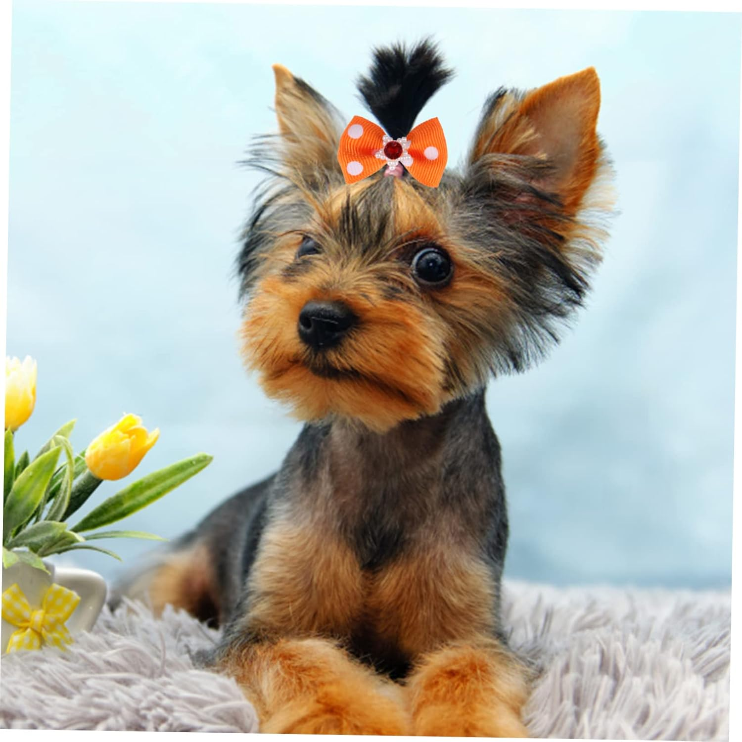 Kisangel 50Pcs Multicolor Dog Bows with Rubber Bands for Dogs and Cats Comfortable Elastic Hair Accessories for Pet Grooming and Decoration image number 5