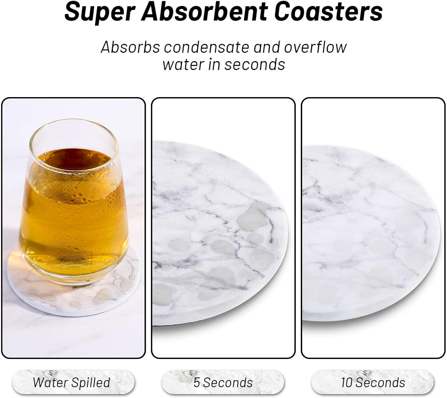 Billbotk 9 Pieces Ceramic Coasters for Drinks with Holder, Absorbent Drink Coasters for Coffee Table, Marble Style Coasters Wooden Table, Suitable for Kinds of Cups, 4 Inches image number 2