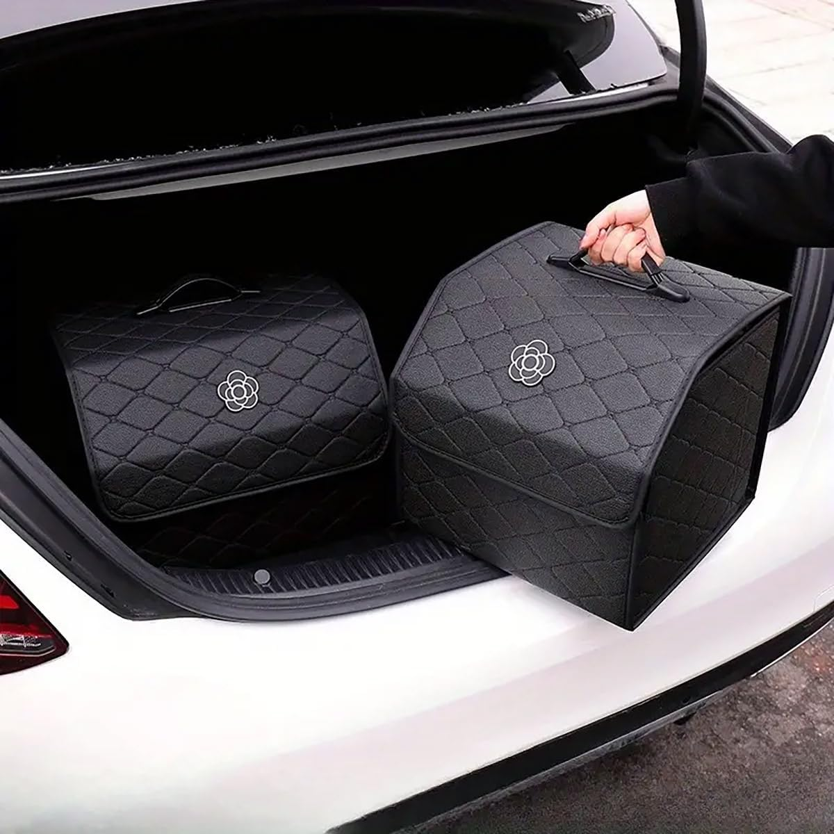 AIMALL Quilted Car Trunk Organizer, Multifunctional Storage Box for Women, Stylish Black image number 6