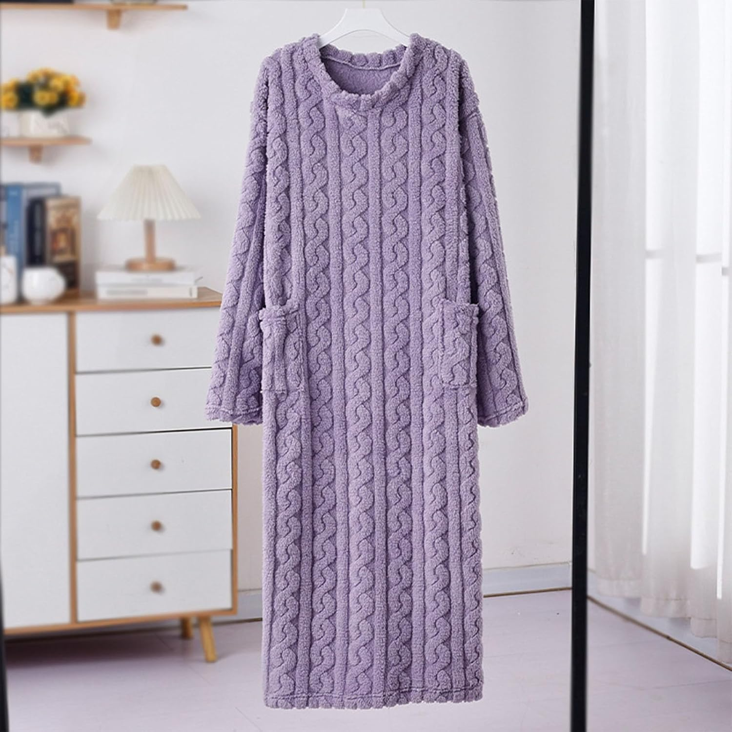 Women'S Winter Nightgown - Ultra Soft Coral Fleece & Velvet Loungewear, Extra Long Cozy Sleep Dress for Cold Nights image number 3
