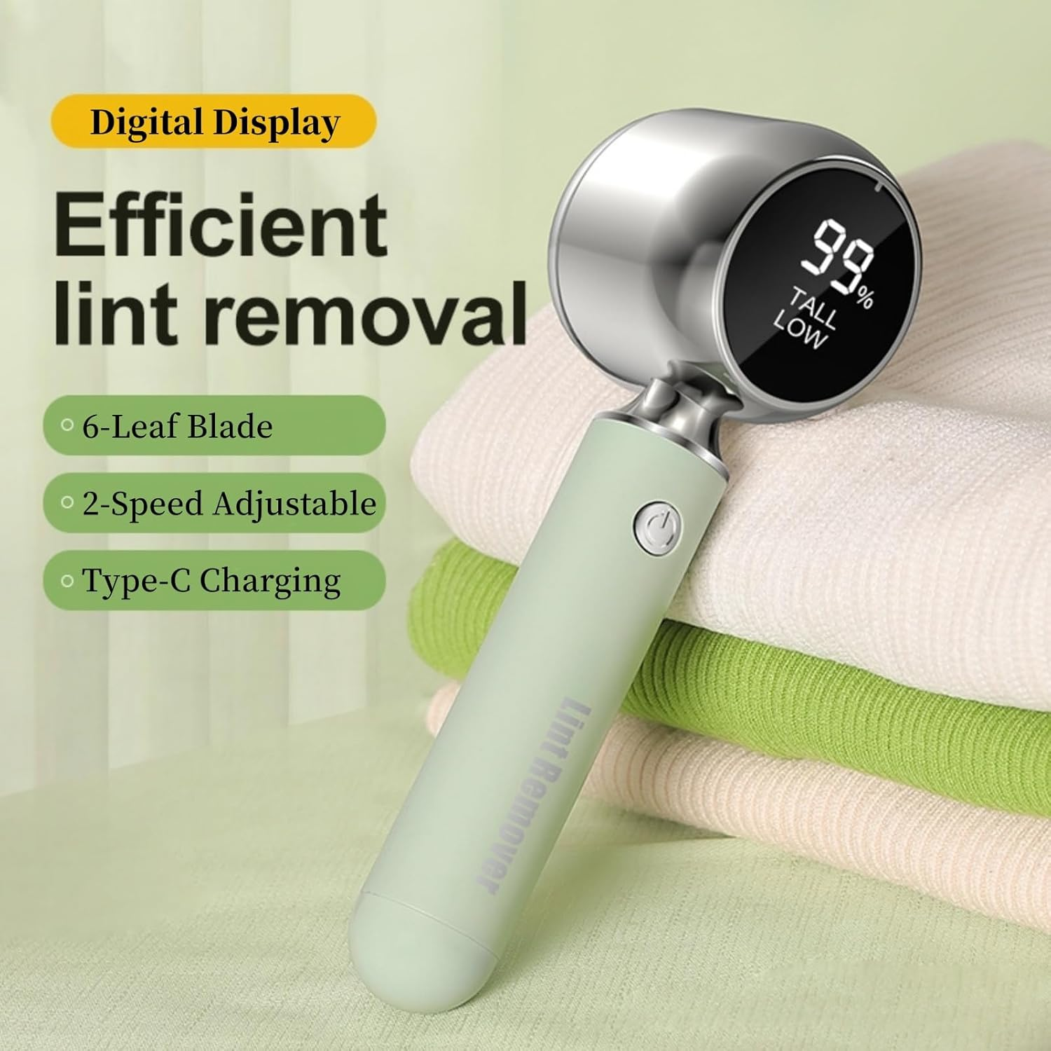 JOYI YAN Fabric Shaver, Portable Rechargeable Electric Lint Remover with 2 Adjustable Speed, LED Display Bobble Remover for Clothes, Lint Shaver for Various Fabrics (Green) image number 1