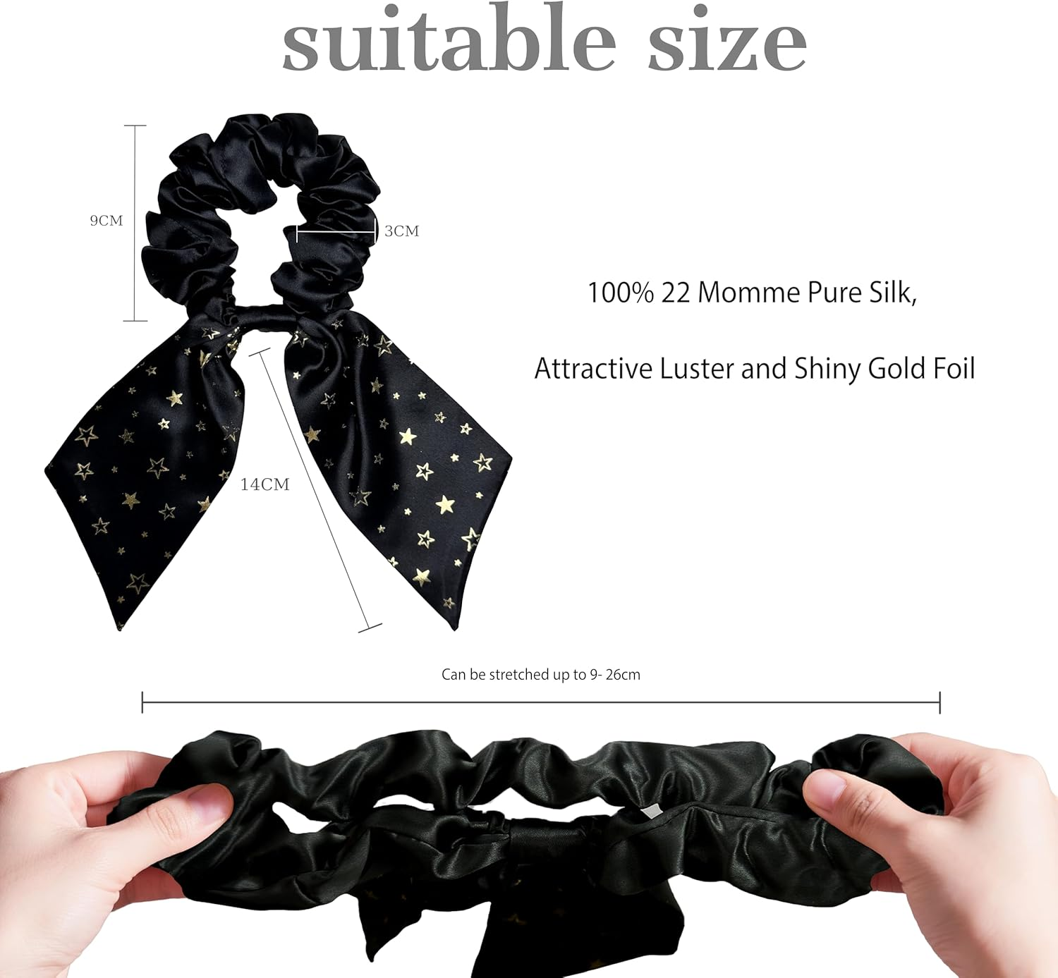 Townssilk Silk Scrunchie Set of 2 with Bow, 100% Mulberry Silk Hair Scrunchie, Voluminous & Gentle, Oeko-Tex Certified - Black + Blue image number 3