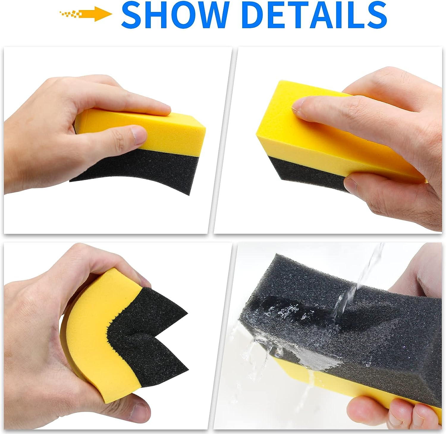 6 Pcs Tire Applicator Dressing Shine Sponge, Tire Dressing Applicator Pads, Color Polishing Sponge for Car Glass, Painted Steel & Porcelain, Yellow image number 1