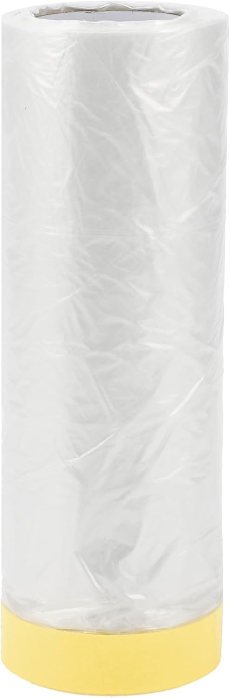 X AUTOHAUX 1 Pcs for Wall Covering Frames Cars Auto Body Paint Supplies Pre-Taped Masking Film Plastic Cover 1000X180Cm / 32.81Ftx70.87" Light Yellow White image number 1