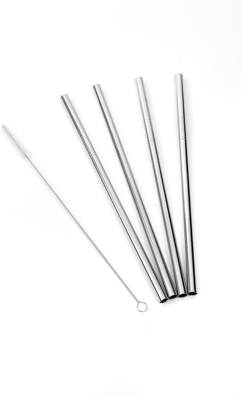 EKIND Stainless Steel Reusable Straight Drinking Straws and Cleaning Brush Set (Set of 4)