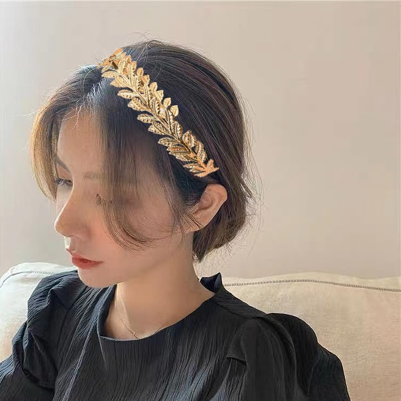 Bridal Headband Leaf Hairband for Women Girls Wedding Headpieces for Bride Bridesmaid Greek Goddess Headbands for Wedding Prom Tiaras for Teen Girls image number 2