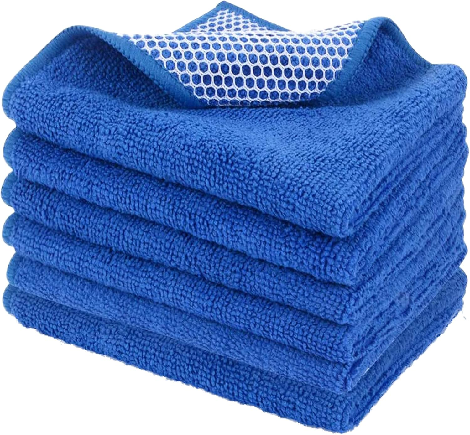 Microfieber Dish Towels with Poly Mesh Scouring Side for Cleaning Kitchen/Home/Bathroom,30Cm X30Cm,6Pack,Blue