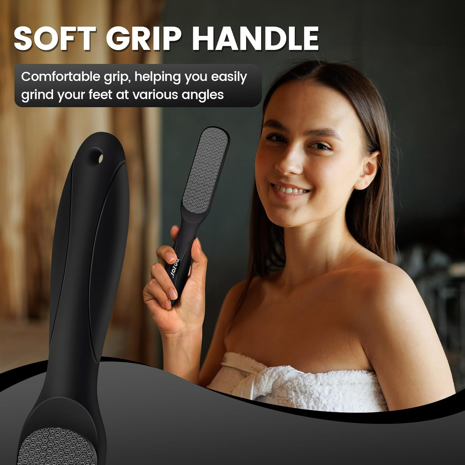 BEZOX Double-Sided Glass Foot File Callus Remover(1 PCS), Foot Scrubber for Dead Skin, Smooth Feet Pedicure Tools for Feet, Pumice Stone for Feet, Heel Scraper for Cracked Heels - Black image number 4