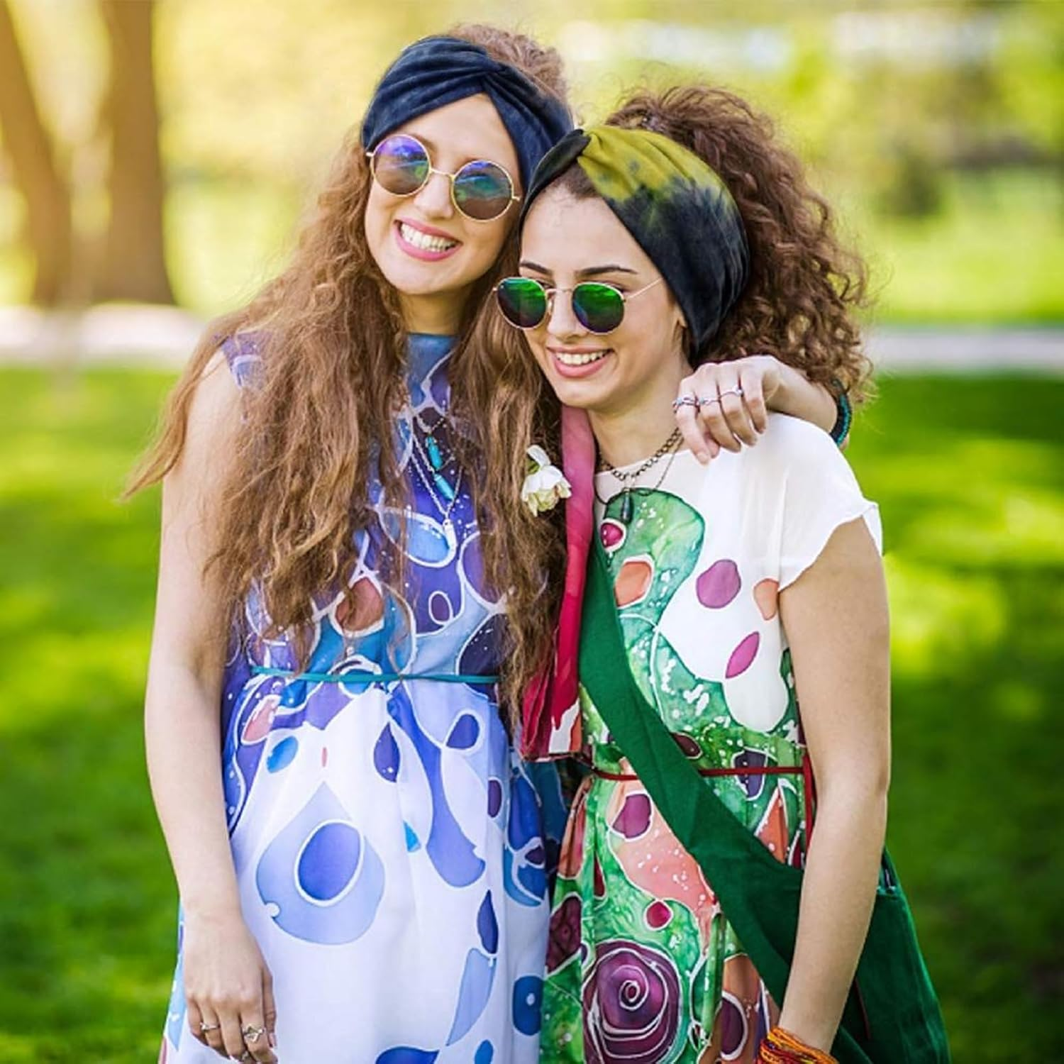 6Pcs Women'S Hairband Bandana Accessories for Adults - Boho Elastic Turban Wide Non-Slip Scarf Headbands for Short Hair (Tiedye)