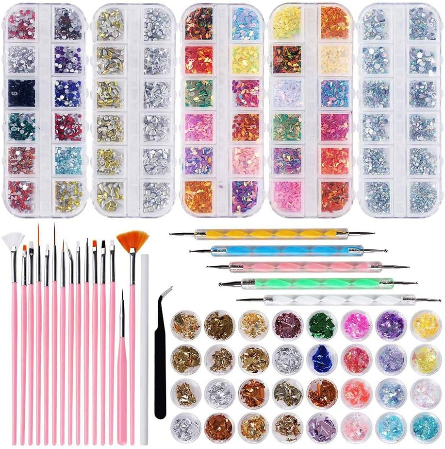 1 Set Nail Rhinestones Gems Crystals Art Design Nail Art Tool Brushes Foil Tweezer image number 3